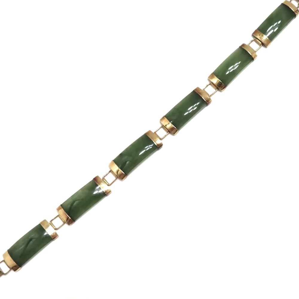 Dark Green Jade Sterling Silver Link Bracelet